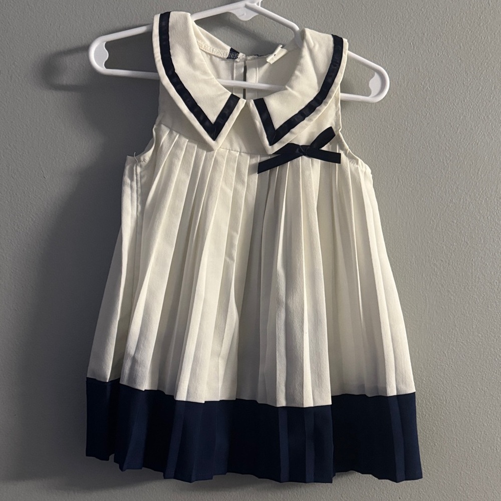 SHEIN Navy and White Pleated Kids Dress